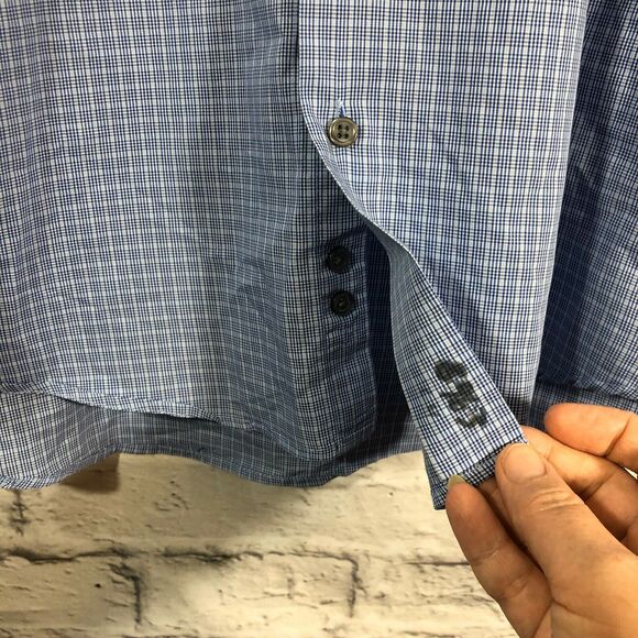 Alfani Mens Fitted Performance Button Up Dress Shirt Sz 18 34-35 XXL Blue Plaid - Picture 6 of 10